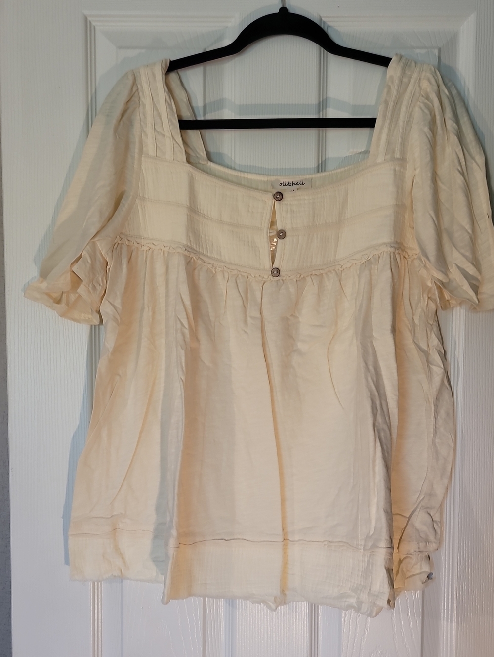 Oli & Hali Cream Square-Neck Balloon Short Sleeve